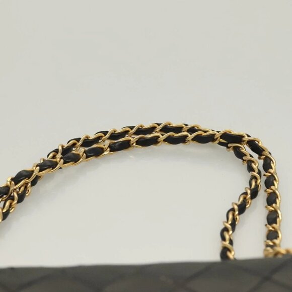CHANEL Matelasse Chain Shoulder Bag Lamb Skin Black Gold CC Auth - Picture 9 of 16